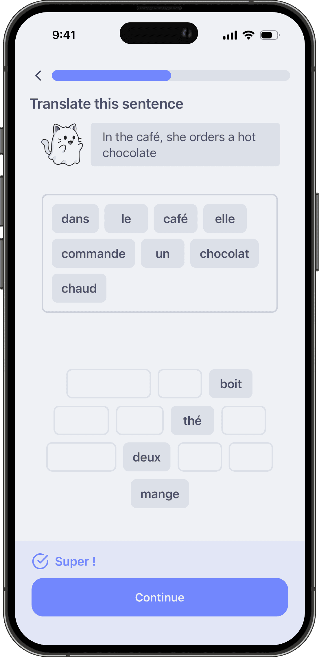 Screenshot of Doku's interactive comprehension quizzes to test your French reading understanding